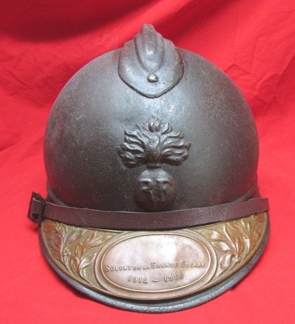 French WWI Adrian Infantry Helmet With Liner, Chinstrap & Veteran Visor Plate — image 2