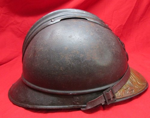 French WWI Adrian Infantry Helmet With Liner, Chinstrap & Veteran Visor Plate — image 5