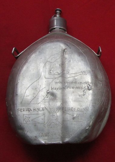 Italian WWII Large Capacity Aluminum Canteen, North Africa POW, Maggio 1943, Jane A. Kimball Collection — image 2