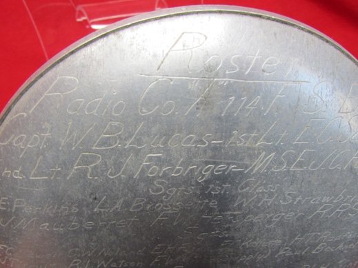  US WWI Trench Art Engraved Messkit, 114 F.S.BN, Radio Co. A. Roster & Locations, Kimball Collection — image 3