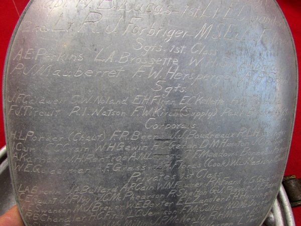  US WWI Trench Art Engraved Messkit, 114 F.S.BN, Radio Co. A. Roster & Locations, Kimball Collection — image 4