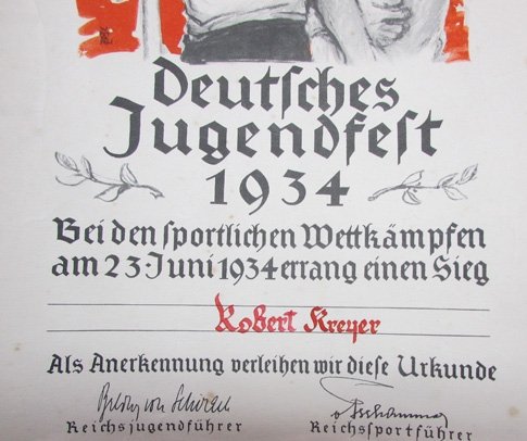  German WWII Era, 1934 Deutsches Jungfest Sports Award — image 4
