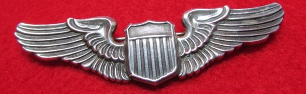  US WWII USAAF 3 Inch Pilot Wings, NS Meyer,  NY, Sterling, Pinback — image 2