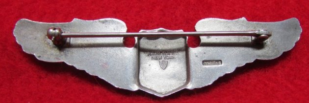  US WWII USAAF 3 Inch Pilot Wings, NS Meyer,  NY, Sterling, Pinback — image 3