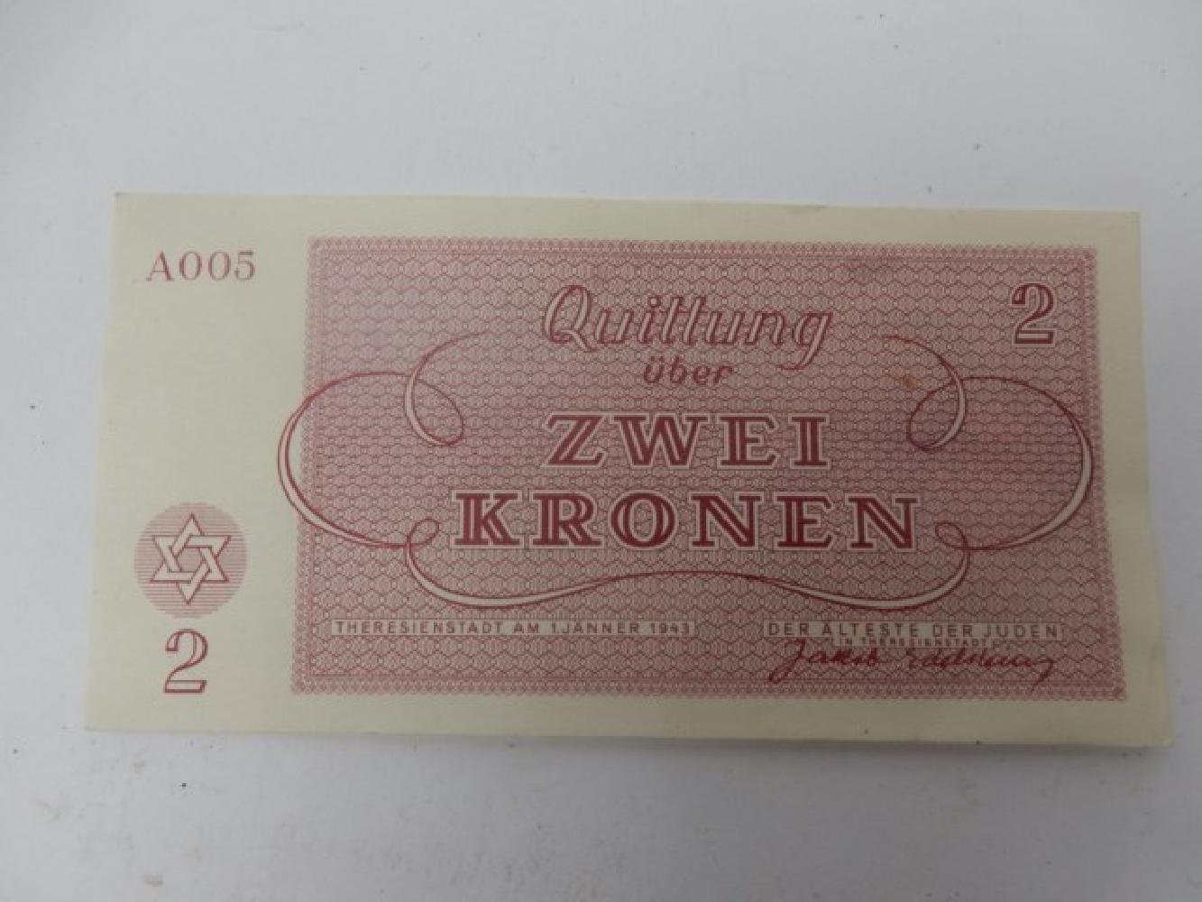 Theresienstadt ghetto-labor camp scrip, 2 kronen note. — image 2