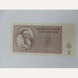 Theresienstadt ghetto-labor camp scrip, 2 kronen note.