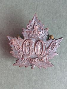 Canada WW1 C.E.F. 60th (Montreal) Infantry Battalion Officer's Collar Badge