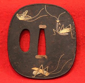 A Fine Edo Tsuba Kaga Kyoto Praying Mantis, Cricket Butterfly …