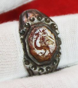 Ancient Roman, High Status Ring, Silver and Gemstone, Intaglio Carved …