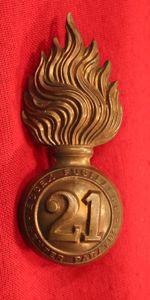 21st Regiment Essex Fusiliers Large Service Helmet Flaming Grenade Badge. …