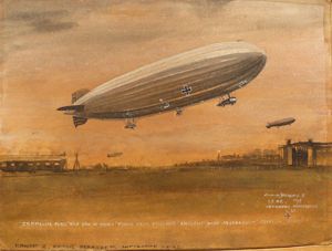Incredible 'Great War' Aeronautical 'Trench-Art' Painting, WW1. A Watercolour of …