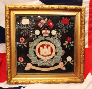 A Fabulous Original Victorian Woolwork Regimental Crest of the Suffolk …