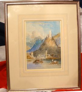Beautiful European Topographic Watercolour of A Castle on The Rhine …