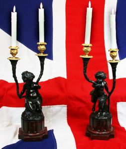 A Stunning Pair of Antique, Signed, French Rococo Patinated Bronze …