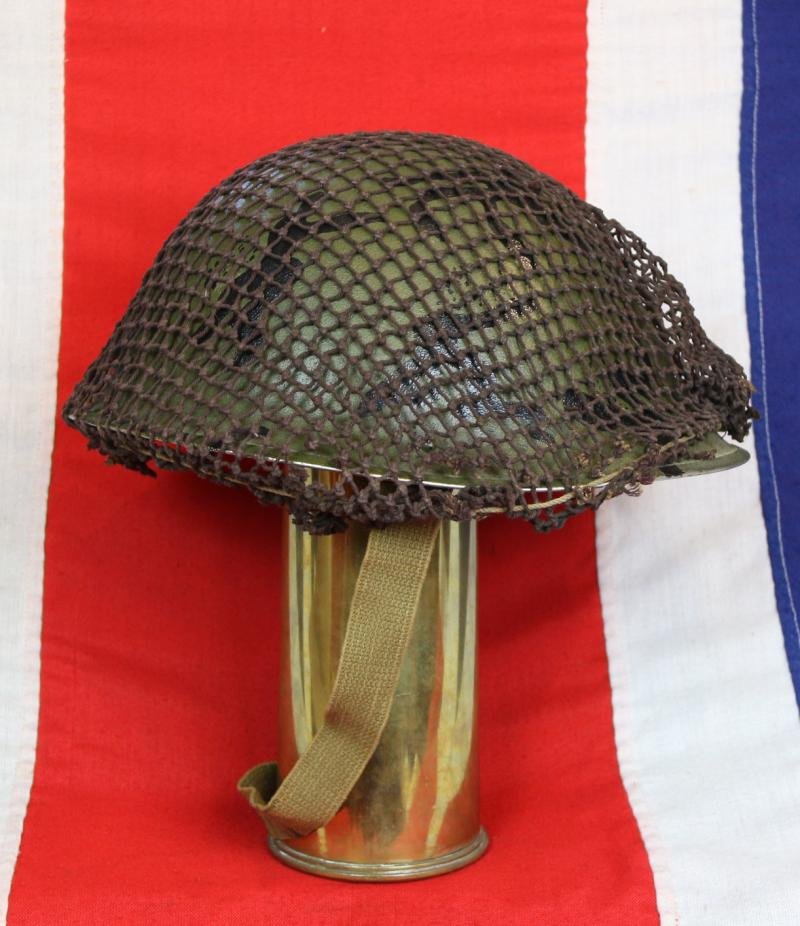 A British 1944 Pattern 'D-Day' Combat Helmet. MKIII Designed in 1943. Complete With Hand Painted Camouflage and Camouflage Net. — image 3