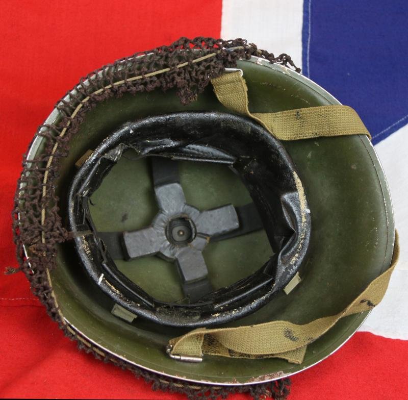 A British 1944 Pattern 'D-Day' Combat Helmet. MKIII Designed in 1943. Complete With Hand Painted Camouflage and Camouflage Net. — image 4