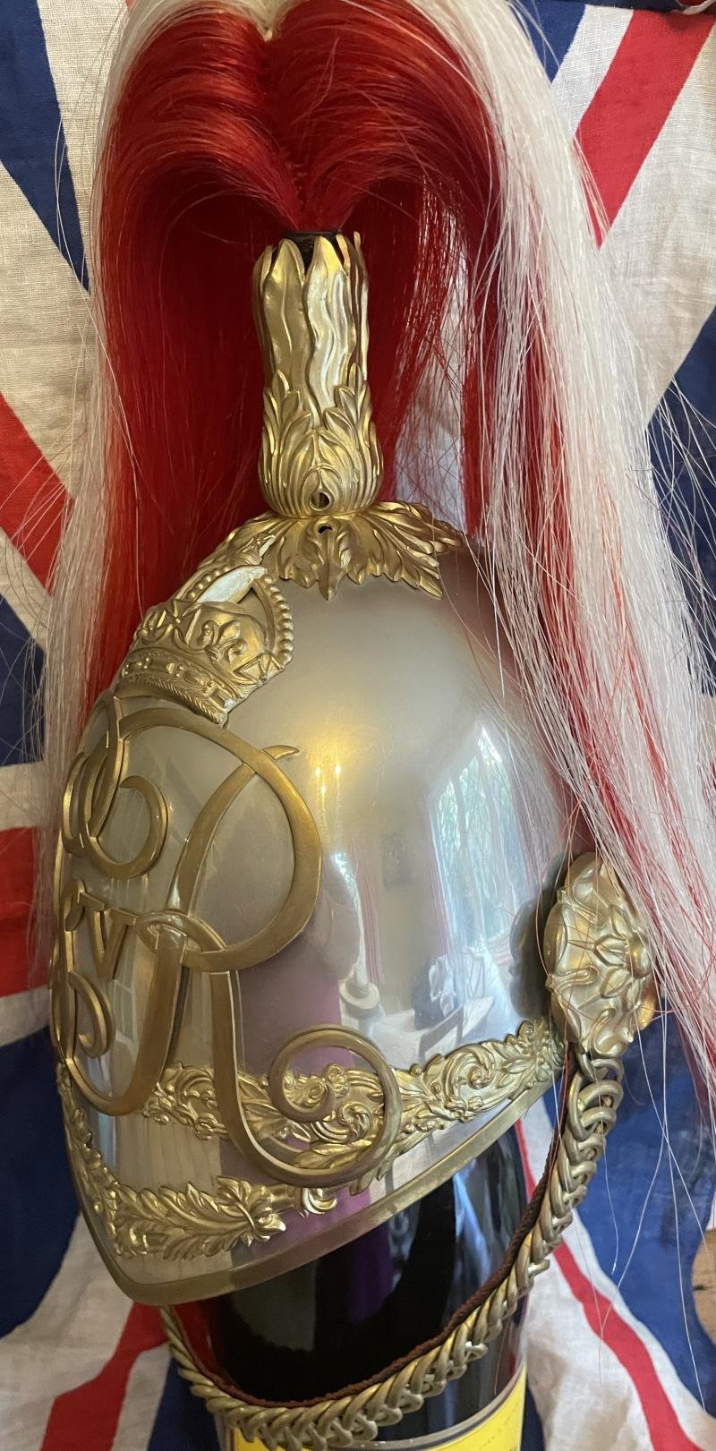 A Superb Very Rare & Near Mint Antique Officer's Albert Pattern Dragoon Helmet of the Derbyshire Yeomanry Cavalry 1910. One Of the Most Beautiful British Dress Helmets Ever Made — image 3