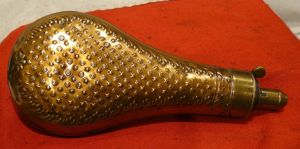 A 19th Century Dixon Musket Powder Flask With Embossed Body