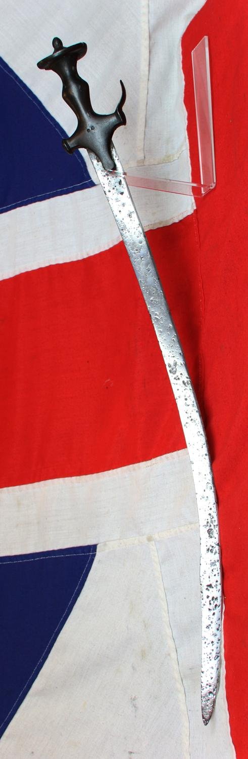 An Historical 16th-17th Century Indian Tulwar Sword From the Siege and Relief Of Lucknow. Battle Trophies of an Irish Captain Of the 32nd Foot, Capt. H.G.Browne From a Collection Swords From The Battles & Defence. Its Knuckle Bow Blasted By Cannon Fire — image 2