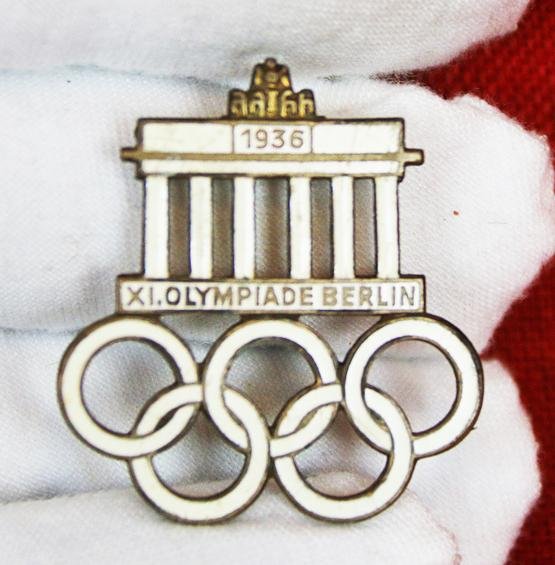 An Original German Olympic Games, Berlin 1936 Olympiad Enamel and Gilt Badge — image 2