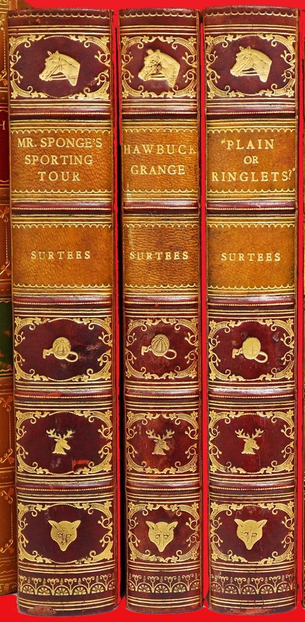 Fabulous 6 Leather Bound Volumes By The Great Sporting Author R. S. Surtees. William Morris Considered Him 'A Master of Life' Ranked With Charles Dickens By Thackeray, Kipling, Arnold Bennett, Siegfried Sassoon & President Theodore Roosevelt — image 2