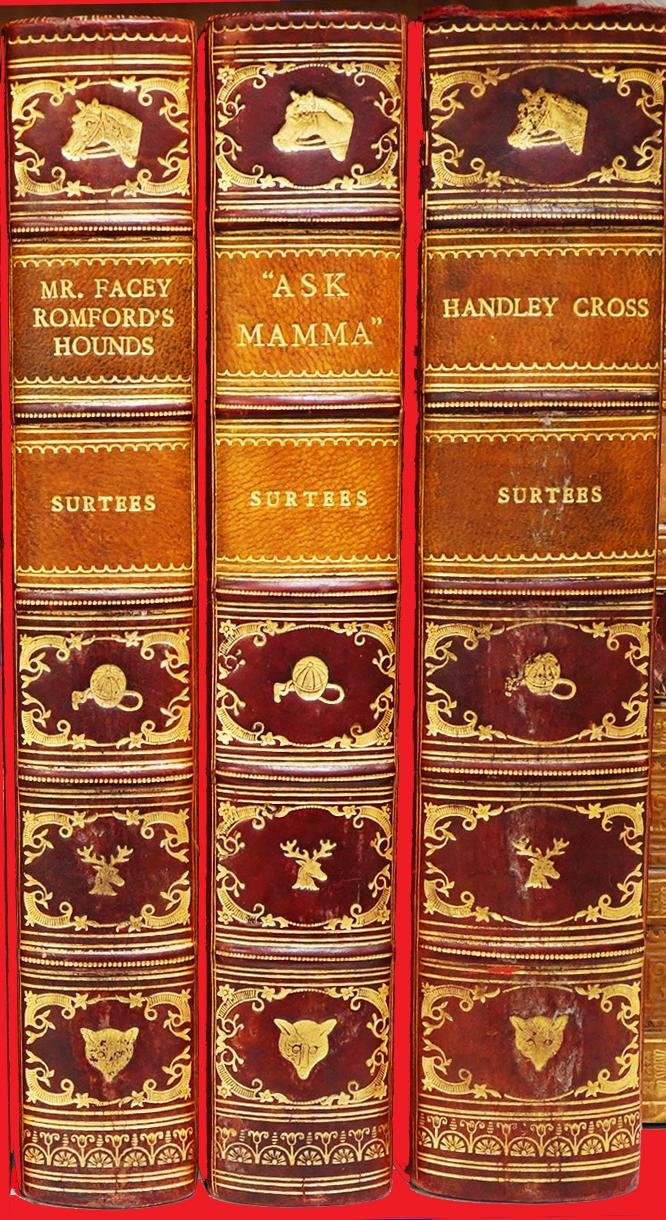 Fabulous 6 Leather Bound Volumes By The Great Sporting Author R. S. Surtees. William Morris Considered Him 'A Master of Life' Ranked With Charles Dickens By Thackeray, Kipling, Arnold Bennett, Siegfried Sassoon & President Theodore Roosevelt — image 3