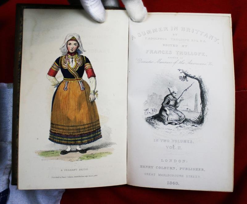 Trollope 1st Edition a Summer in Brittany 2 Vols. 1840 Beautifully Fully Bound in Fine Calf with Gilt Decoration 10 Etched Plates by A. Hervieu, Presented to Colonel Lord Brownlow Thomas Montagu Cecil {Colonel of the Scots Guards} — image 5