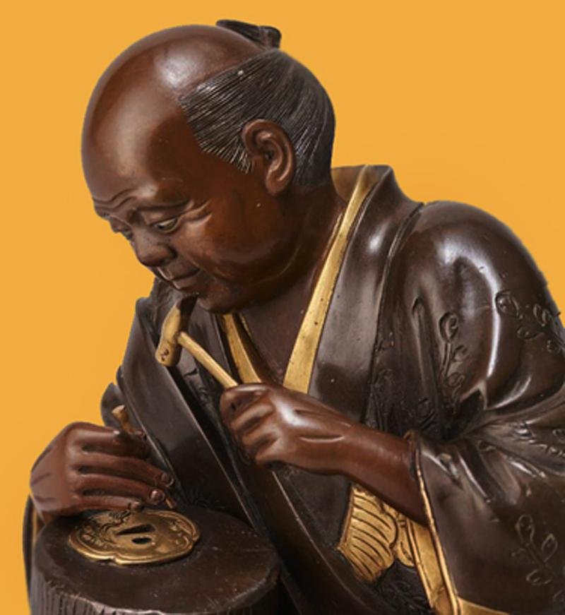 A Superb Edo Period Umetada Tsuba Signed Yamashiro kuni ju Umetada Shigenari, From the Umetada Line Of Tsuba Makers of Yamashiro. Of A Carved Takebori Kitsune {Fox} Going To The Kitsune no Yomeiri {The Foxe's Wedding} — image 7