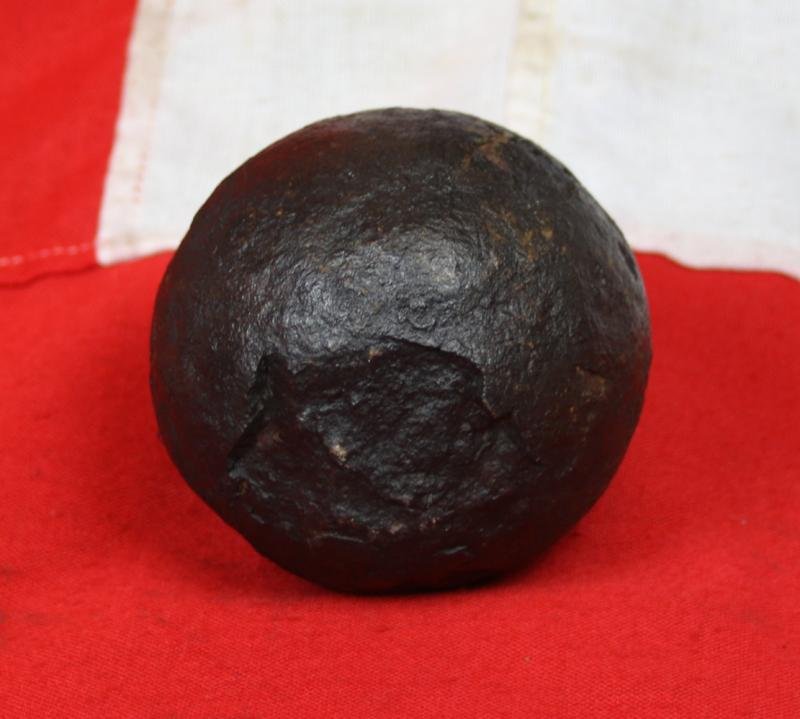 A Superb Original Waterloo Recovered Souvenir '6 Pounder ' Royal Artillery Cannon Ball Fired at La Haye Sainte During The Battle, Recovered From The Farm. With Clear impact Site To The Ball. — image 2