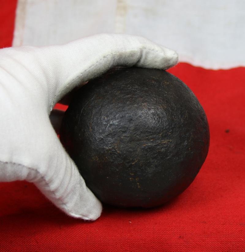 A Superb Original Waterloo Recovered Souvenir '6 Pounder ' Royal Artillery Cannon Ball Fired at La Haye Sainte During The Battle, Recovered From The Farm. With Clear impact Site To The Ball. — image 3