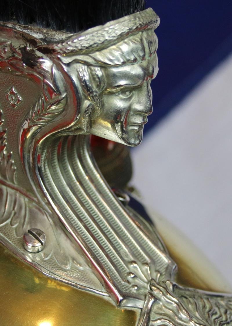 Superb & Stunning Antique French Gendarmerie Cavalry Helmet . Maker Marked, B. Frank, Aubervilliers. This Original Antique French Cavalry Combat and Full Dress Service Helmet Is An Absolute Beauty In As Close To Mint Condition As It Is Possible To Be — image 4