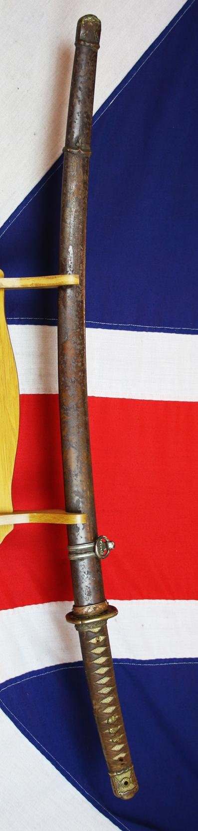 An Ancestral WW2 Japanese Officer's Sword, in Traditional Type 98 Japanese Officer's Gunto Military Mounts. Stunning Hamon Shinto Blade Circa 1680 Signed Shimosaka — image 2