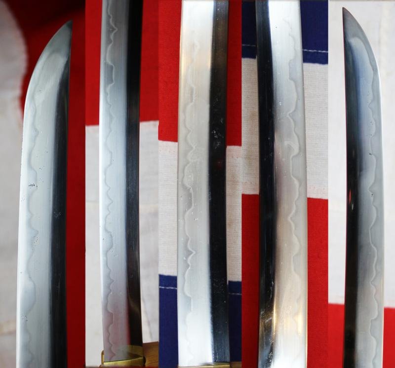 An Ancestral WW2 Japanese Officer's Sword, in Traditional Type 98 Japanese Officer's Gunto Military Mounts. Stunning Hamon Shinto Blade Circa 1680 Signed Shimosaka — image 5