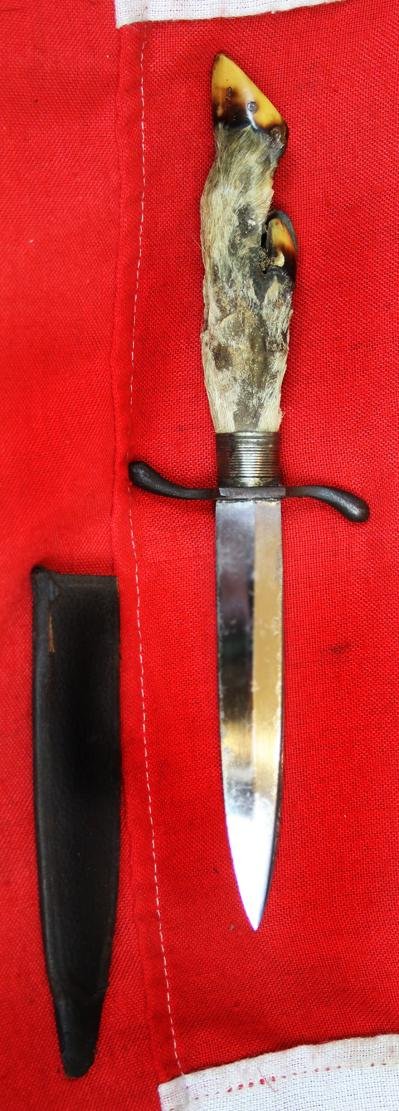 A Superb WW1 Imperial German Deluxe Officer's Deerhoof Trench Knife Nahkampfmesser Aciers Superfin. Blade Also Bears Small Crowned Inspection Stamp. Souvenir From The Battle of The Somme — image 2