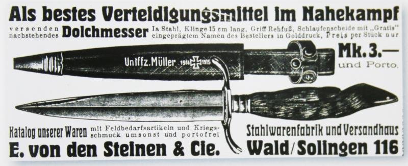 A Superb WW1 Imperial German Deluxe Officer's Deerhoof Trench Knife Nahkampfmesser Aciers Superfin. Blade Also Bears Small Crowned Inspection Stamp. Souvenir From The Battle of The Somme — image 3
