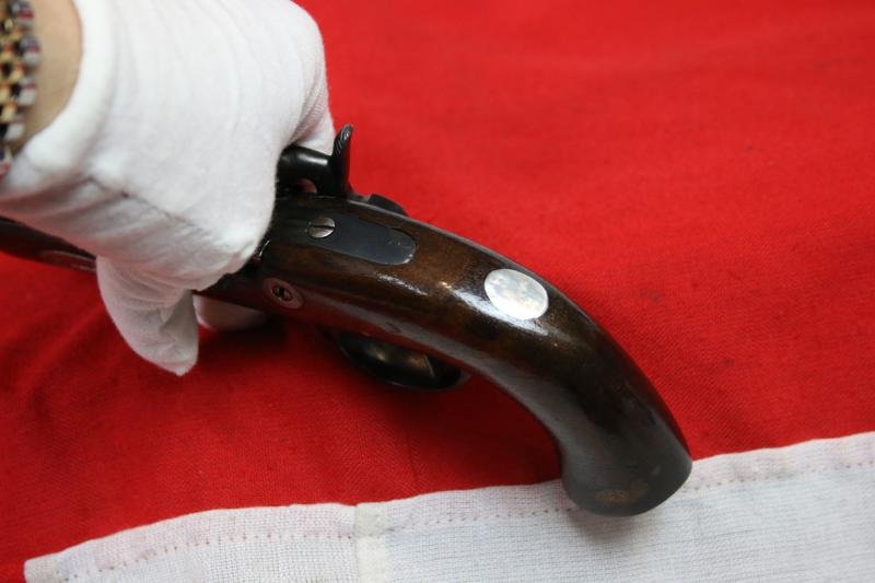 An Original, Antique, Small Continental 'Derringer' Back-Action Percussion Lock Pocket Pistol Circa 1840. Fancy Engraved Lock. Blued Steel Finish — image 6