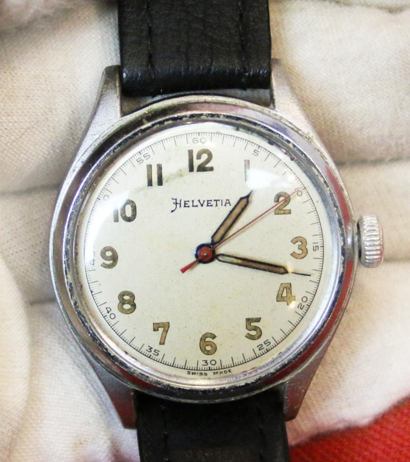 A Super and Intriguing WW2 German, Third Reich, Military, Surveillance Officer's Wrist Watch, Stamped, DI H, Deutsches Inteligenz {or Italienisch For Afrika Korps} Heer. Made For The German Armed Forces By Helvetia Swiss Watch Co. Good Working Order and — image 2