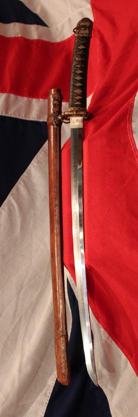 Absolutely Superb & Rare Japanese Fujiwara Ancestral Clan, Blade Signed Echizen Kuni Musashi Daijo Fujiwara Yasuhiro 肥前国武蔵大掾藤原康広 WW2 Pilot's Sword. Used By The Pilot's Samurai Ancestors in The 1600's Last Used In WW2 — image 2