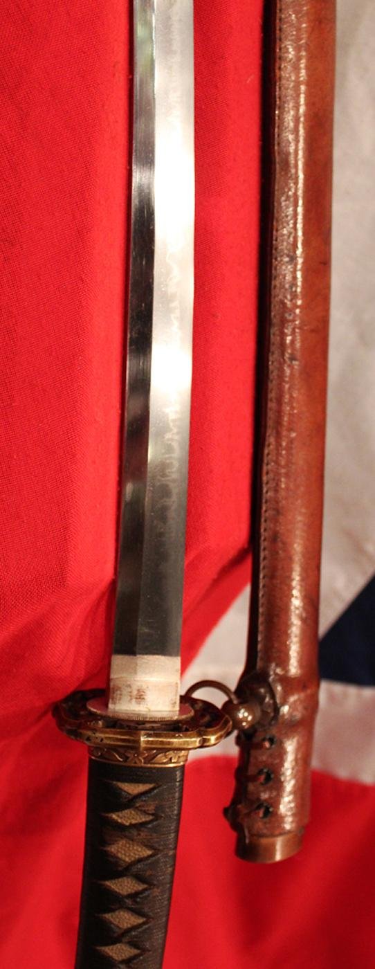 Absolutely Superb & Rare Japanese Fujiwara Ancestral Clan, Blade Signed Echizen Kuni Musashi Daijo Fujiwara Yasuhiro 肥前国武蔵大掾藤原康広 WW2 Pilot's Sword. Used By The Pilot's Samurai Ancestors in The 1600's Last Used In WW2 — image 3