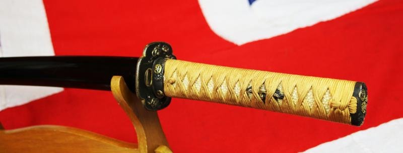 A Super and Most Beautiful Koto Wakazashi Circa 1550 With Original Edo Koshirae of Shakudo, Silver & Gold with a Nagoyamono Tsuba in Shakudo & Gold Prunus Tree With Nanako Ground and a Nanako Rim — image 3