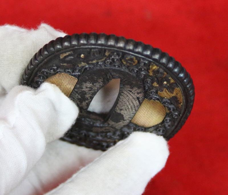 A Beautiful Quality Nanban Tsuba of Flying Dragons Over Scrolling Clouds With Gold Work. It Is Simply Breathtaking in its Beauty And Craftsmanship. — image 4