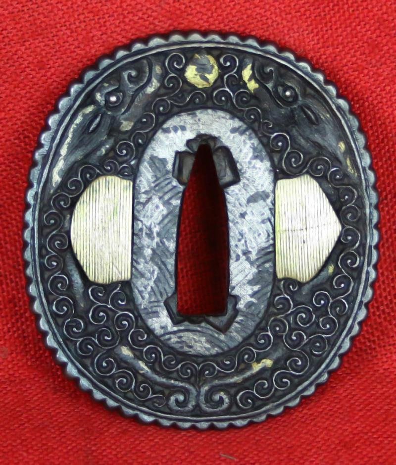 A Beautiful Quality Nanban Tsuba of Flying Dragons Over Scrolling Clouds With Gold Work. It Is Simply Breathtaking in its Beauty And Craftsmanship. — image 6