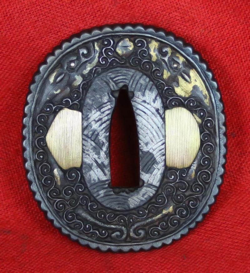 A Beautiful Quality Nanban Tsuba of Flying Dragons Over Scrolling Clouds With Gold Work. It Is Simply Breathtaking in its Beauty And Craftsmanship. — image 7