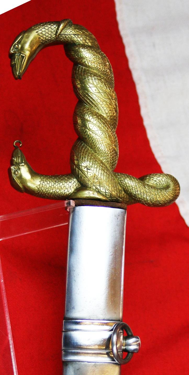 Superb Napoleonic Wars, British Officer's Sabre With Captured French 'Trophy' Mamluk Consular Guard Officer's Damascus Blade, With An Ancient Egyptian Serpent Goddess Hilt. For an Officer Who Served in The Nile Campaign — image 4