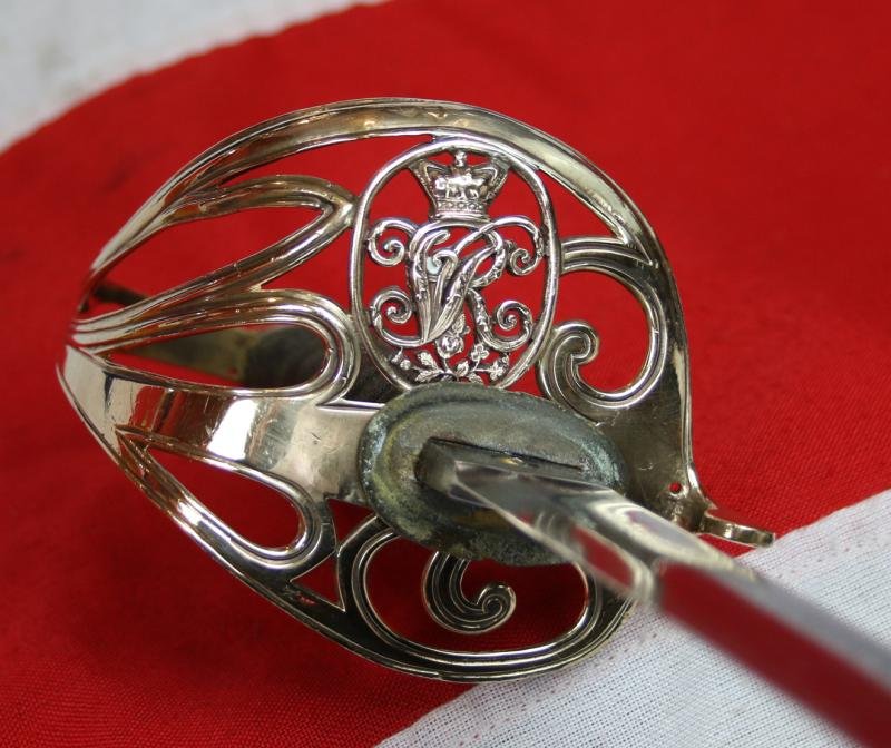 Superb Zulu War Period Original 1845 Pattern Victorian Wilkinson Infantry Officer's Deluxe Grade Sword. Traditional Gothic Style VR Cypher Pierced Half Basket Hilt With Queen Victoria's Cypher. Exactly As Worn By Lt Bromhead Made by Contractor Robert Mole — image 3