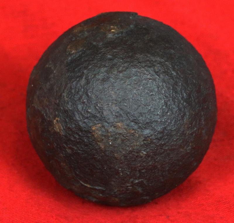 A Superb Original Waterloo Recovered Souvenir '6 Pounder ' Royal Artillery Cannon Ball Fired at La Haye Sainte During The Battle, Recovered From The Farm. With Clear Impact Site To The Ball. — image 2