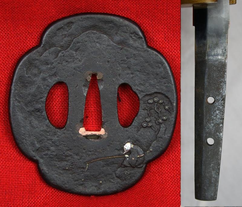 A Simply Stunning A Fabulous Original Antique Shinto Early Edo Period Chisa Katana. Wondrous Pure Gold and Shakudo Mounts Of The Tale of Momotarō, the Demon and The Monkey. Superbly Beautiful Blade Hamon and Hada Grain — image 10