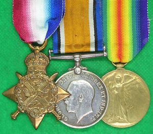 WW1 1914 MONS STAR TRIO, 2nd HIGHLAND LIGHT INFANTRY, WOUNDED …