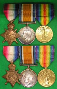 2 x 1914-15 TRIOS TO OFFICER BROTHERS, COLDSTREAM GUARDS KIA …