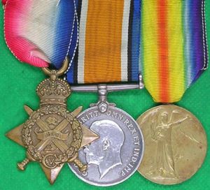 WW1 1914 MONS STAR TRIO, 1st SCOTTISH RIFLES, WOUNDED NOVEMBER …